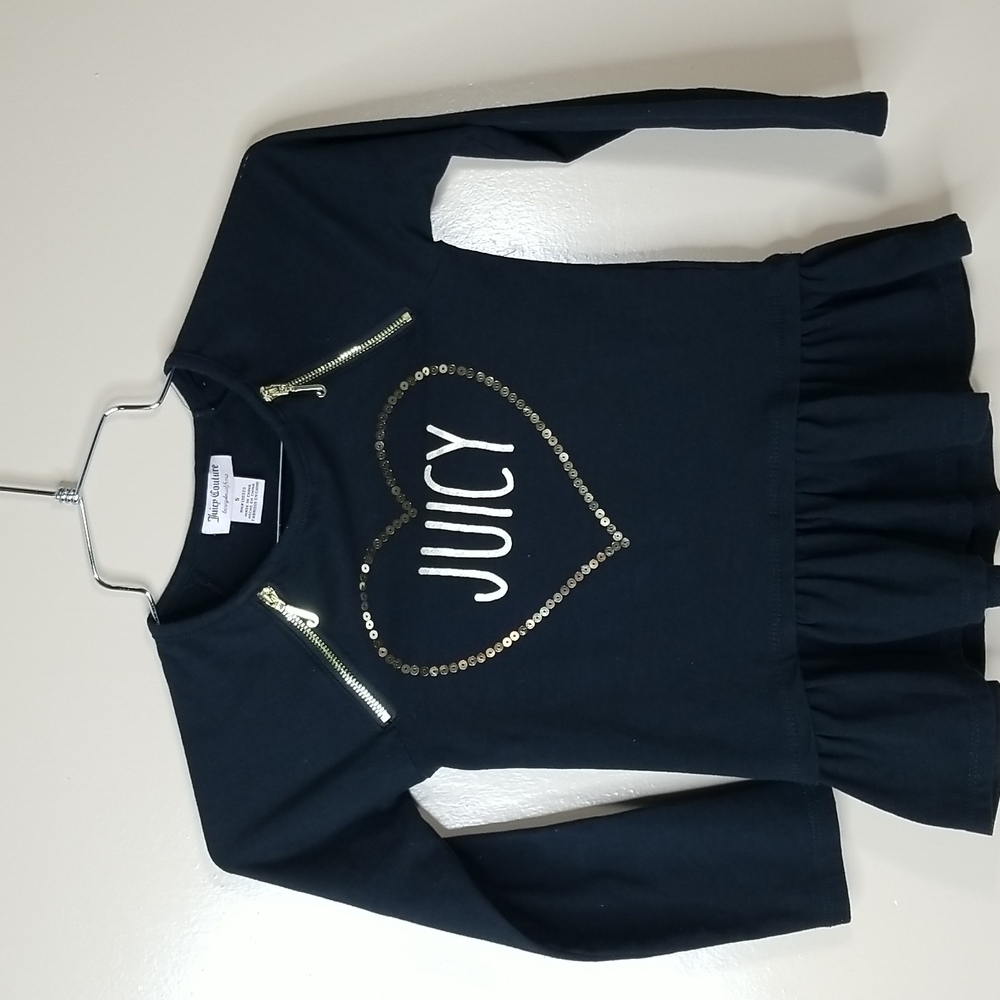 JUICY COUTURE GIRLS SIZE 5 LONG SLEEVE BLACK RUFFLE BOTTOM SHIRT